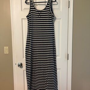 Loft Outlet Striped Navy and Cream Maxi Dress